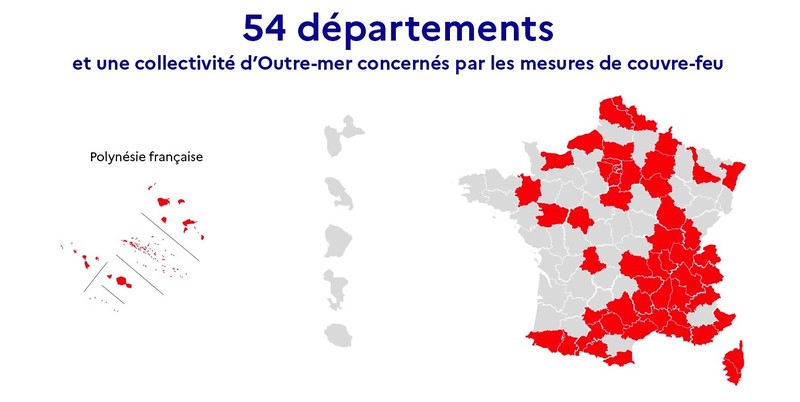 France 54 departments under curfew map